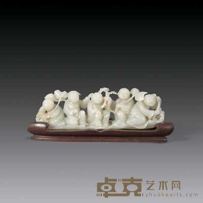 清中期 白玉雕五童子人物摆件 长16cm
